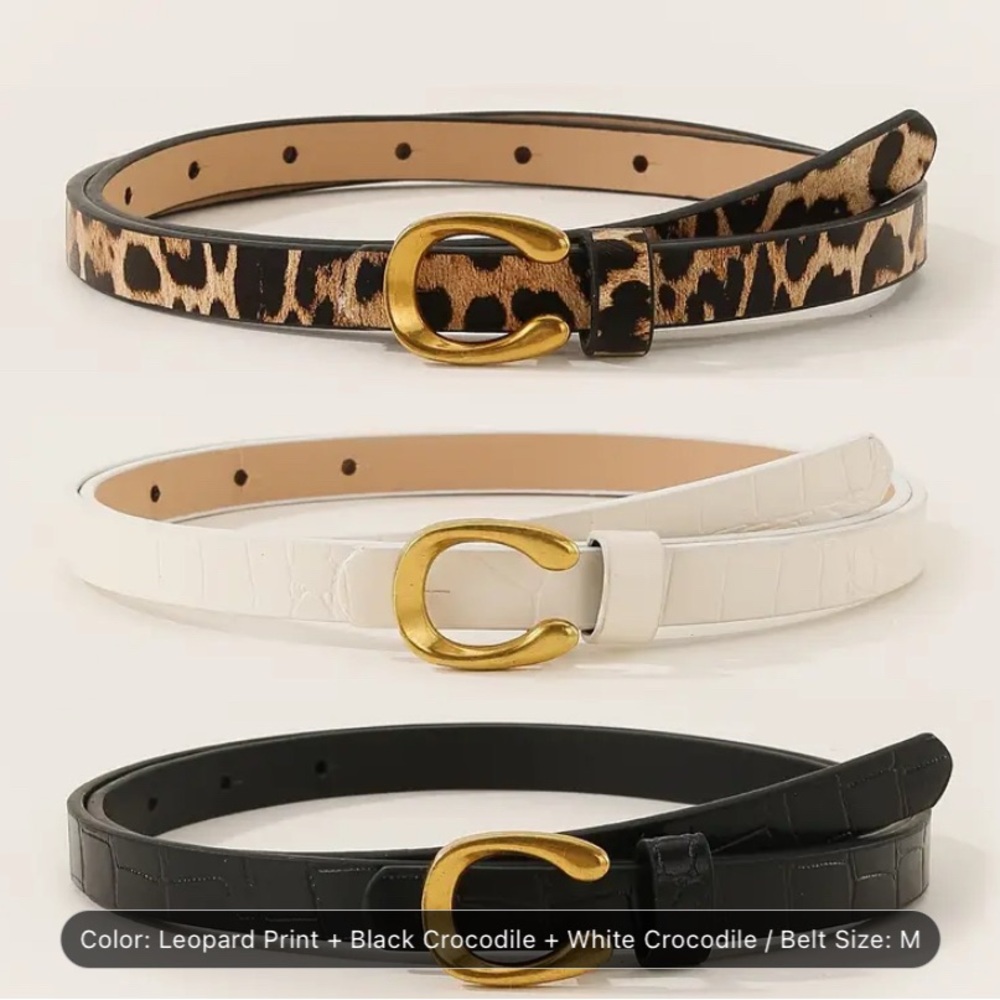 Brown And Black And White Leather Belts Set With Gold Buckles